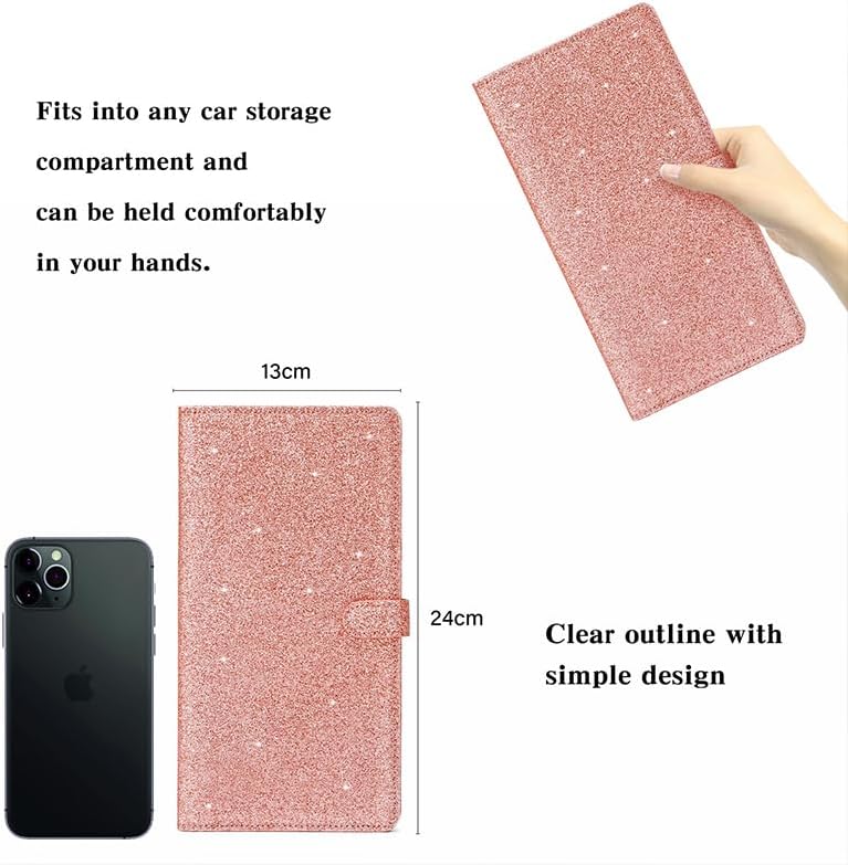 TILDOSAC 2 Ppack Leather Car Registration and Insurance Card Holder, Car Document Holder for Cards License with Magnetic Shut(Glitter Pink-Ear - Image 2